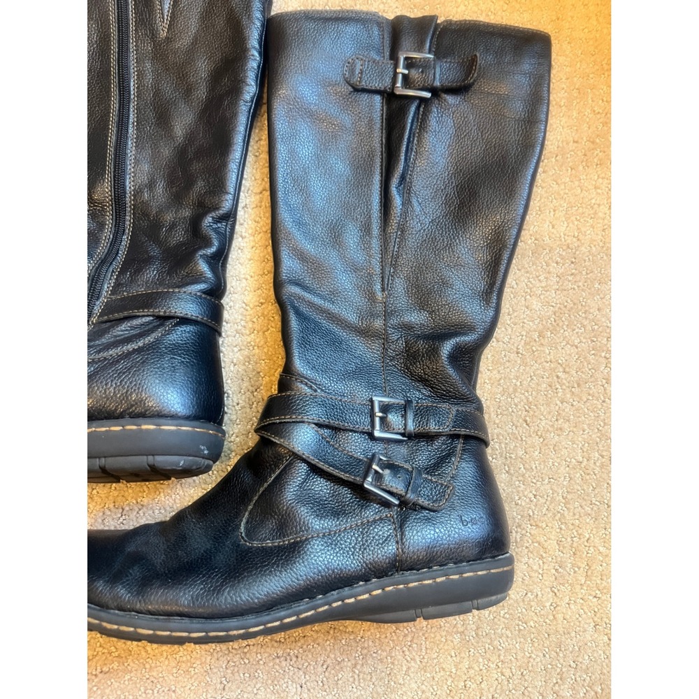 B.O.C. Black Pebbled Leather Tall Moto Buckle Boots Womens 11M Z26603 - Picture 2 of 6